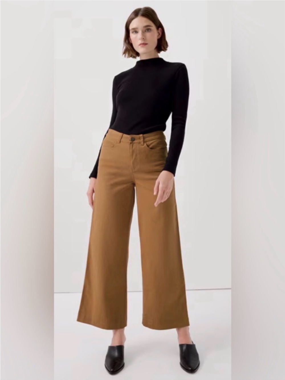 Pact Wide-Leg High-Rise Stretch Twill Denim in Camel